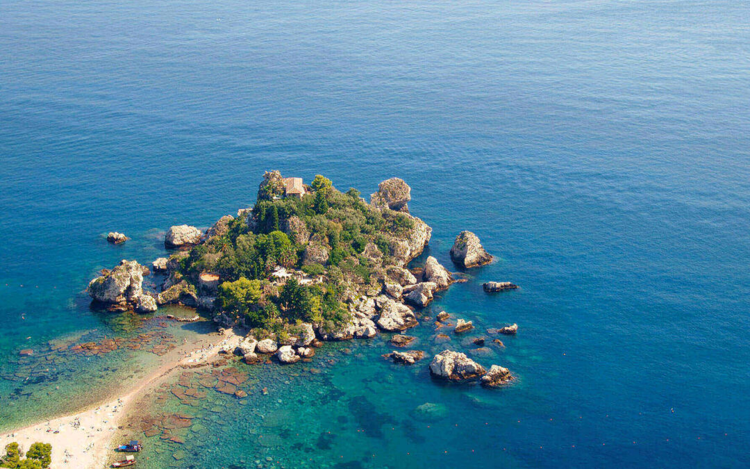 Isola Bella seen from above in Taormina, among the top 5 beaches in Sicily